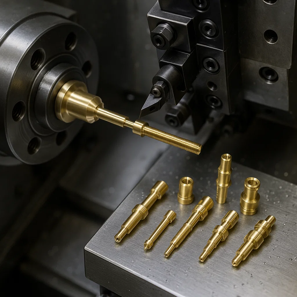 Brass Screw machine parts, Brass Swiss machining of Screw machine products, CNC Machined Brass Parts