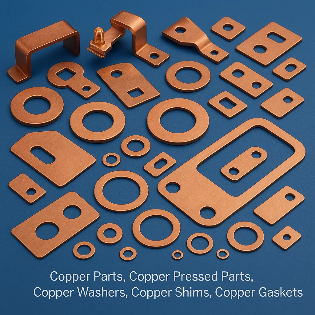 Copper pressed parts, Copper Gaskets, Copper Shims, Copper washers, Copper Brackets, Copper clamps,