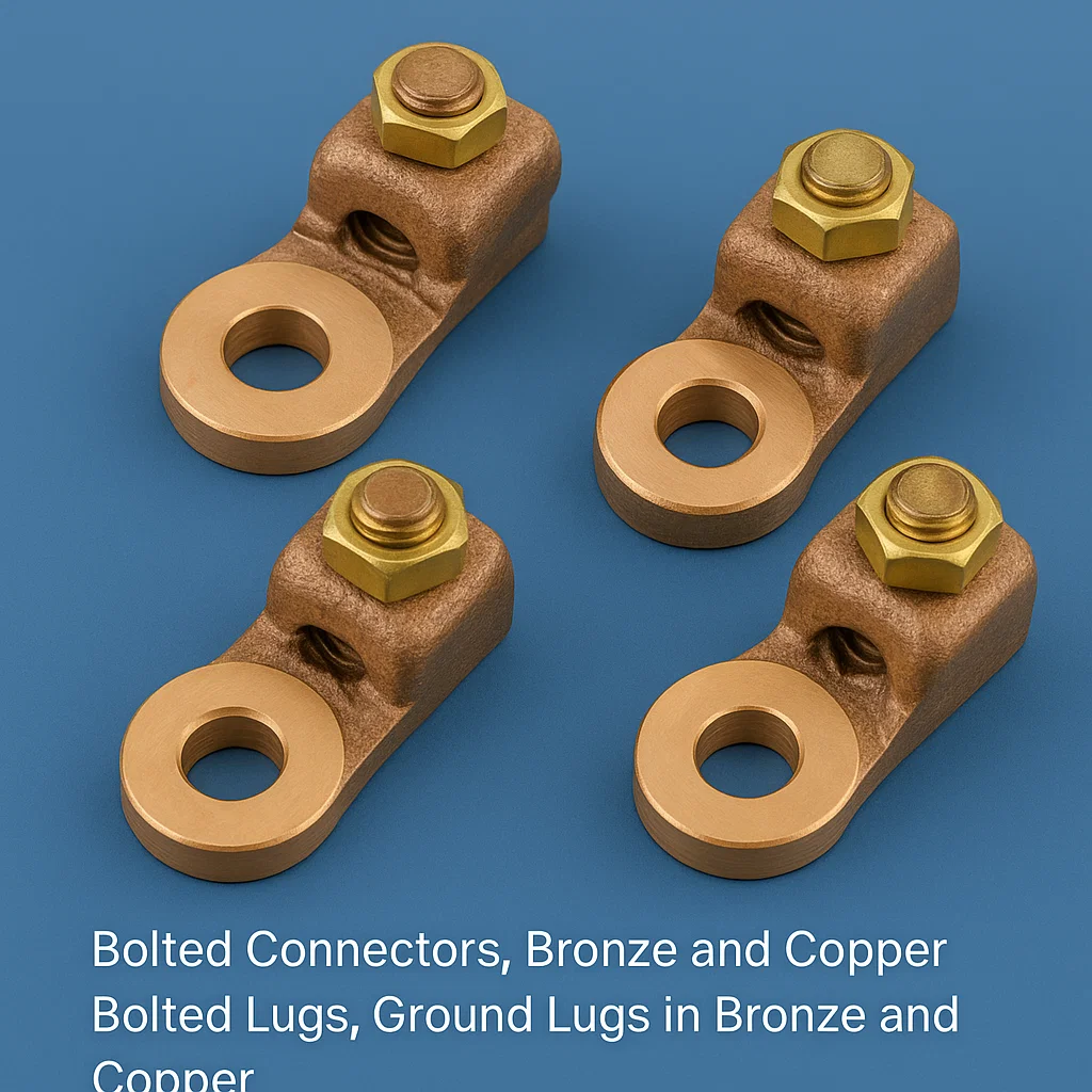bronze Bolted lugs, Bronze and Copper Bolted Lugs, Ground Lugs in Bronze and Copper, mechanical connectors and Lugs