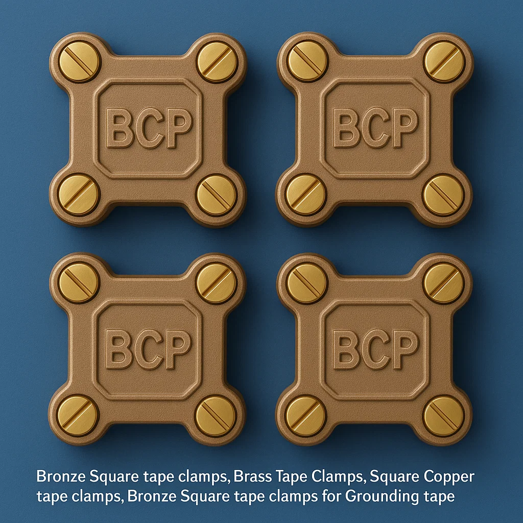 Brass Copper earthing clamps, Brass Earth tape clamps, Brass Square clamps, Copper earth tape clamps