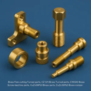 Brass Free cutting Turned parts, CZ 121 Brass Turned parts, C38500 Brass Screw machine parts, CuZn39Pb3 Brass parts, CuZn39Pb3 Brass components machined.