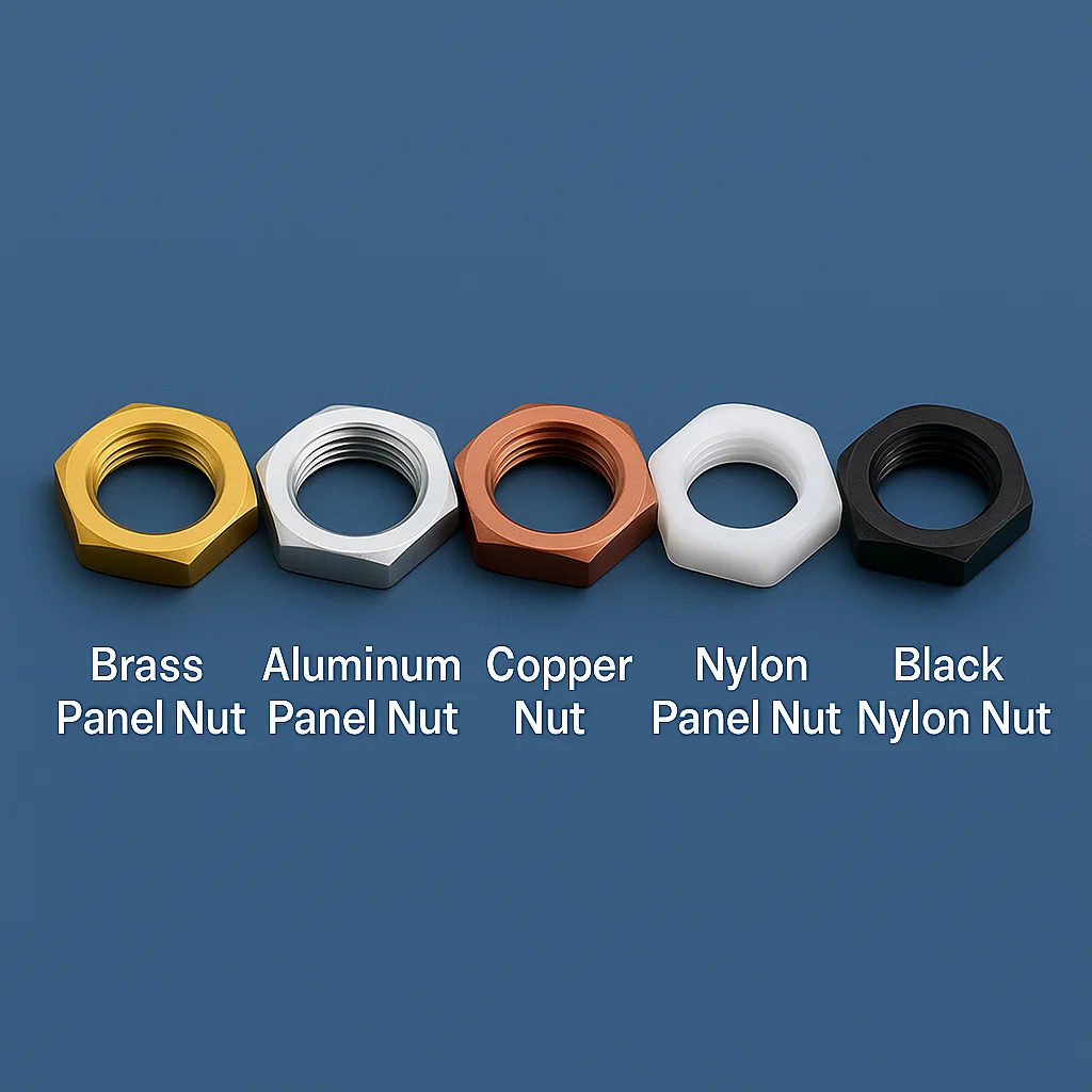 Brass Panel nuts, Thin Panel nuts, Aluminum Panel Nuts, Stainless Steel Panel nuts, UNEF nuts, Panel lock nuts