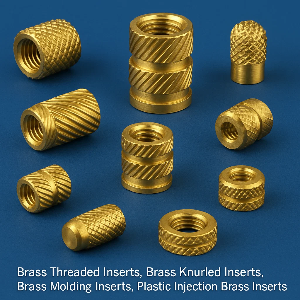 Brass Threaded Inserts, Brass Knurled Inserts, Brass Molding inserts, Plastic Injection Molding Brass inserts