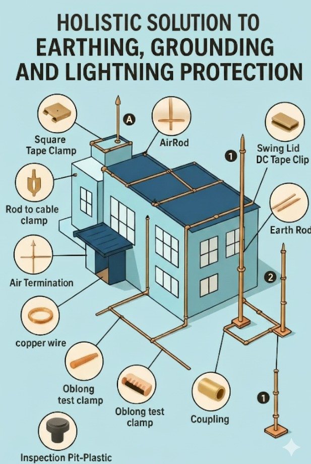 Bronze and Brass Earthing clamps, Earthing clips, Copper grounding tape, Earth rod couplers, Earthing tape clips, DC clips,Brass Square tape clamps