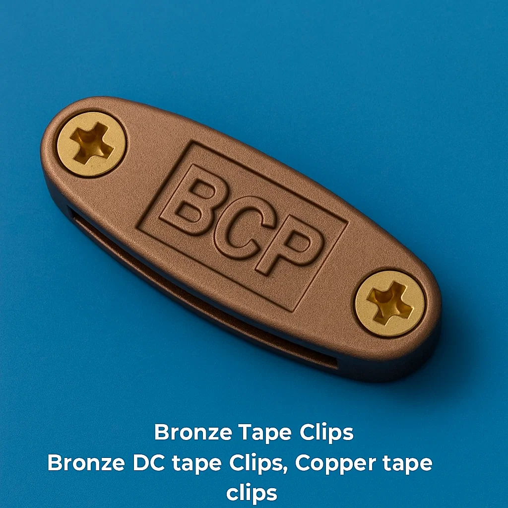Bronze earthing clips, Earth clamps, Tape Clips, Bronze DC tape Clips, Copper tape clip
