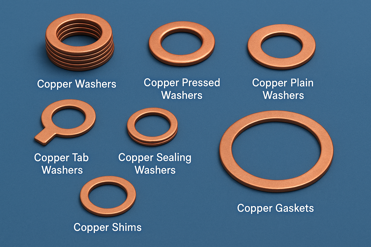 Copper Washers, Copper Pressed washers, Copper plain washers, Copper Tab Washers, Copper Sealing Washers,