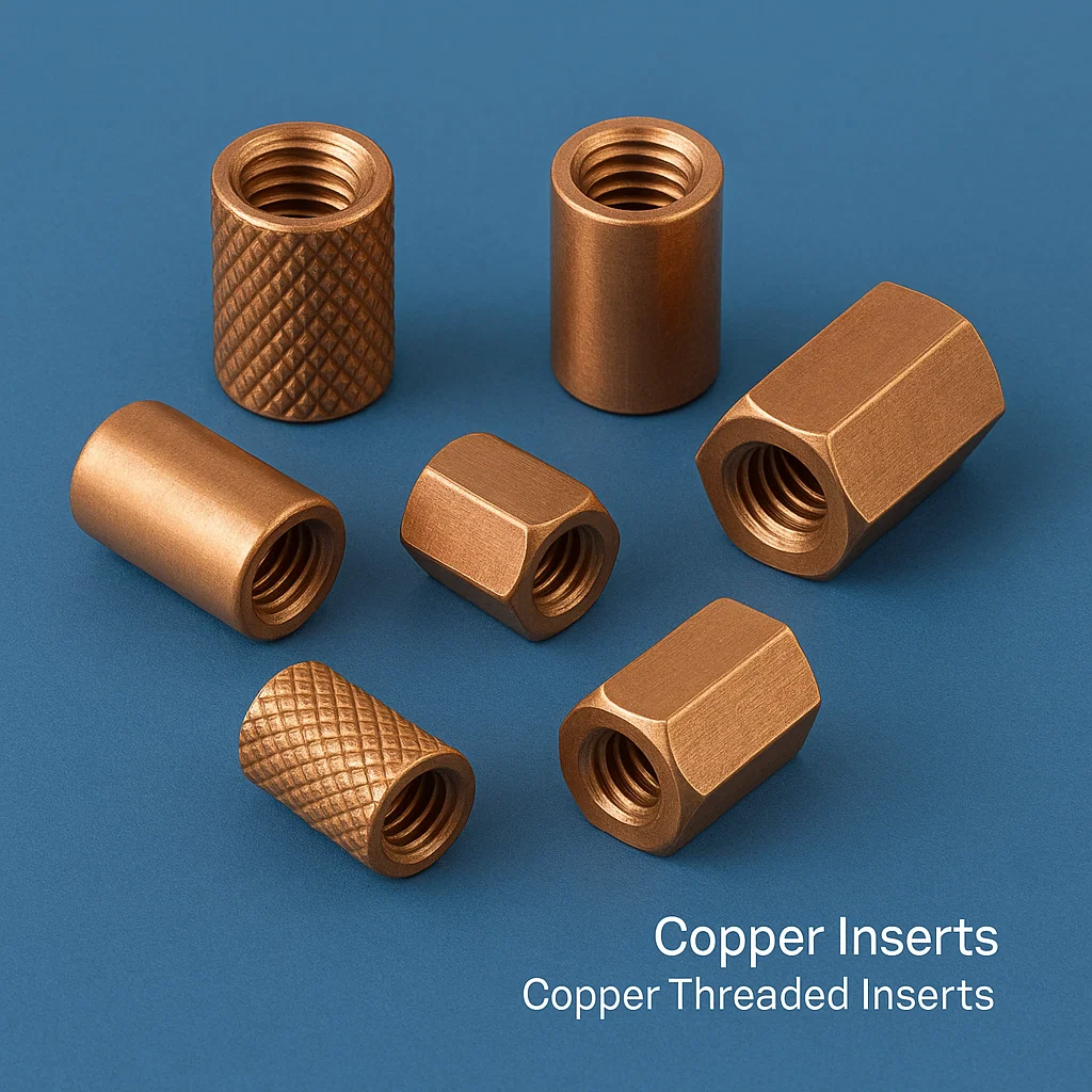 Copper inserts, Knurled Copper inserts, Copper molding Inserts, Copper Threaded Inserts