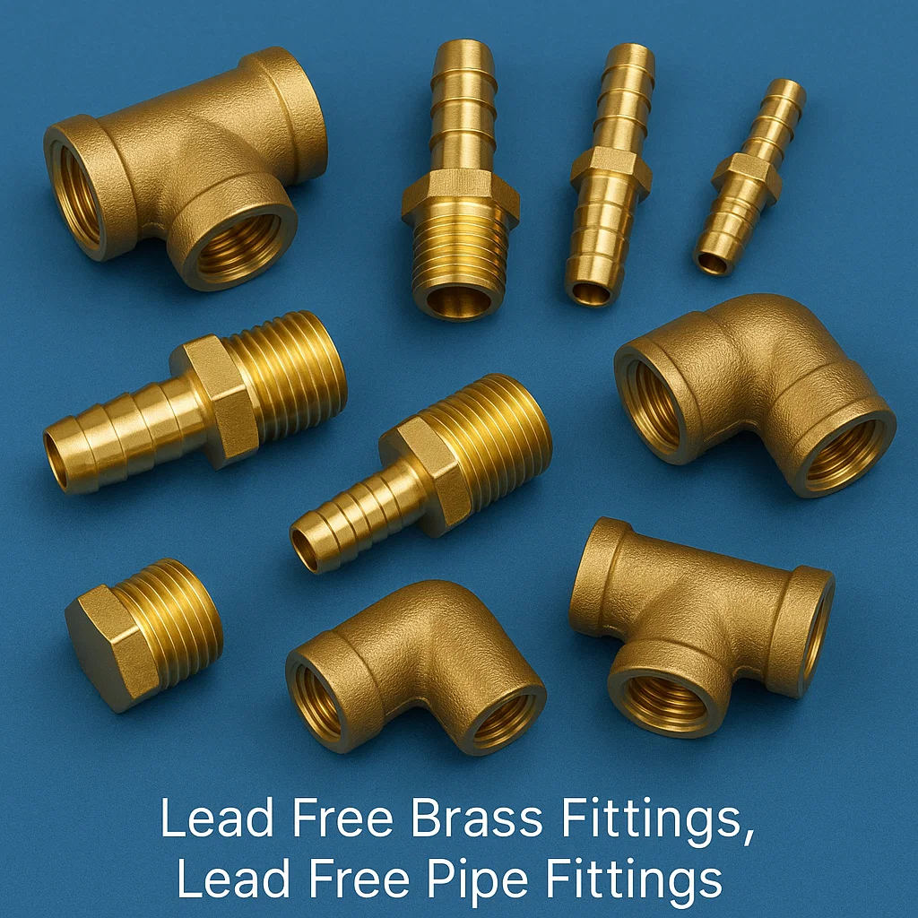Lead Free Brass Fittings, Lead Fee Brass hose barbs, Lead free Brass tees, Brass elbows, Brass Plug, Brass Threaded nipple , lead free pipe fittings