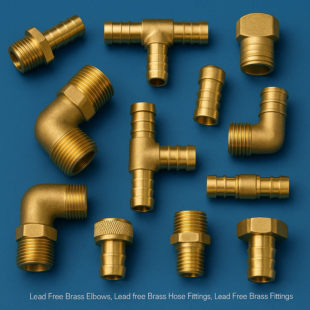 Lead Free Brass Pipe fittings, Lead freee Brass Tee, lead Free elbows, lead Free Brass hose fittings, Lead Free Brass machined components
