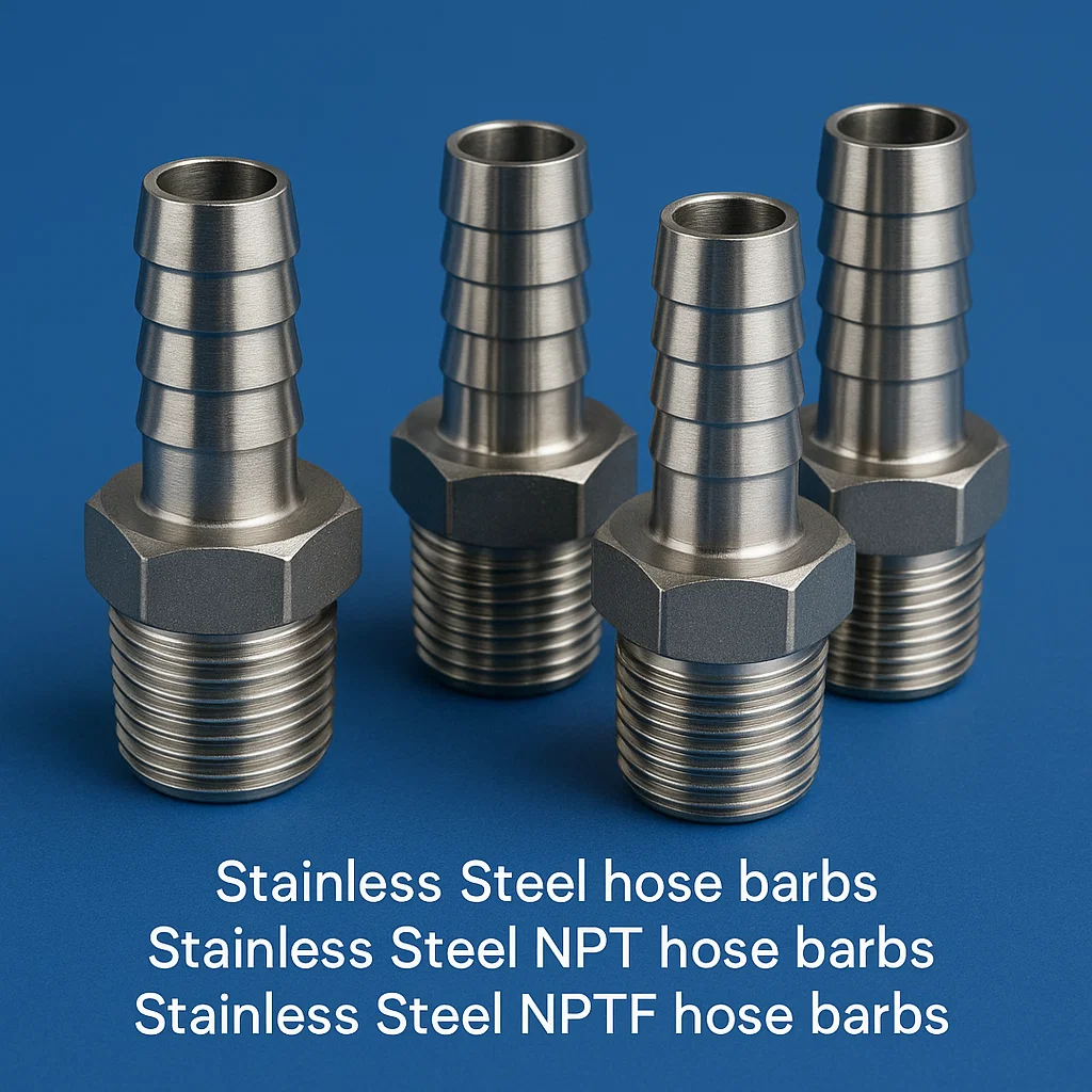Stainless Steel hose barbs, Stainless Steel NPT hose barbs, Stainless Steel NPTF hose Barbs