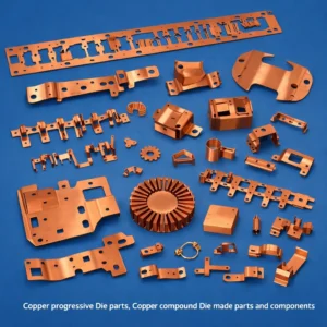 Copper Compound Die stamping work, Copper progressive Die manufacturing, Copper Pressed parts and components
