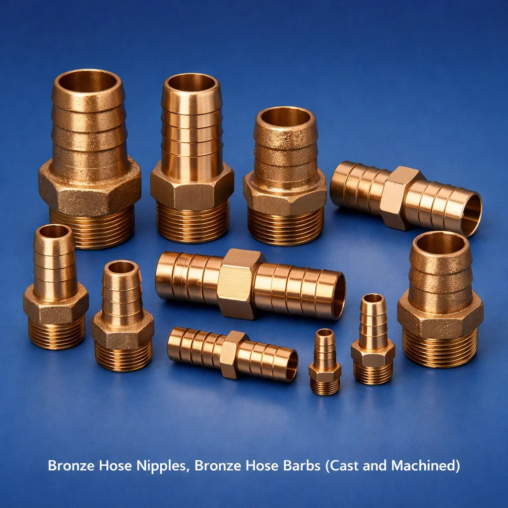Bronze Hose Nipples, Bronze Hose Barbs (Cast and Machined)