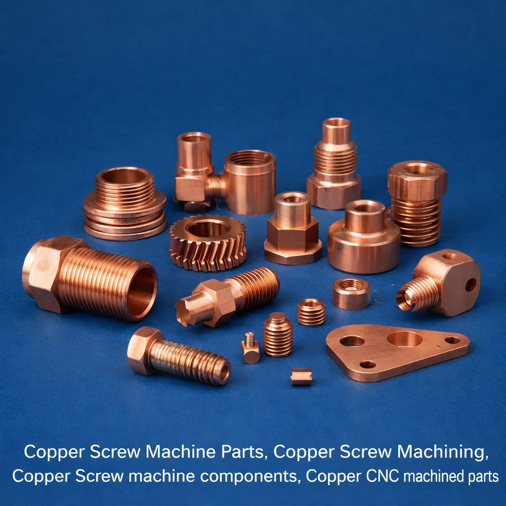 Copper CNC machined part, Copper Screw Machine Parts, Copper Screw Machining, Copper Screw machine components,