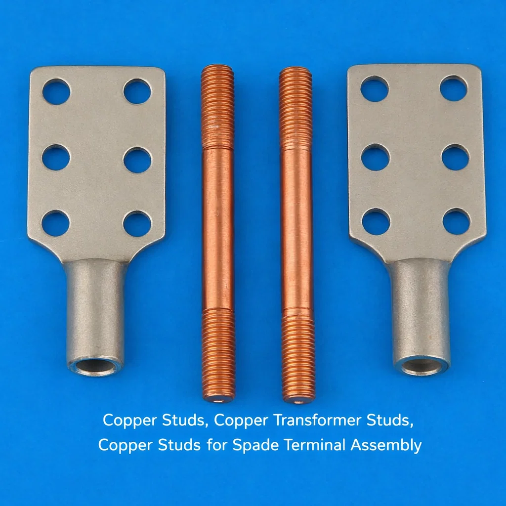 Copper Studs, Copper Transformer Studs, Copper Studs for Spade Terminal Assembly, Threaded Copper studs