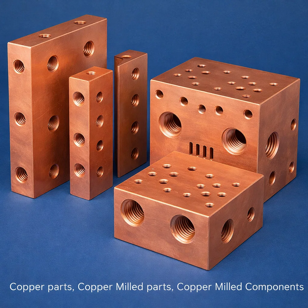 Copper Terminal Blocks, Copper parts, Copper Milled parts, Copper Milled Components